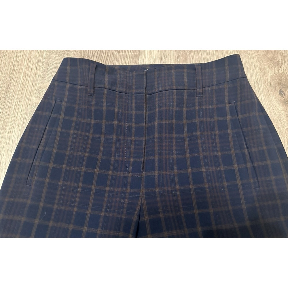 Aritzia Wilfred Navy Blue Plaid Pattern High Waisted Crop Trousers Pants Size 4 - Picture 4 of 6